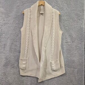 Sonoma‎ Open Front Sweater Vest Women's XL Cream Soft Cotton Blend Hip Length